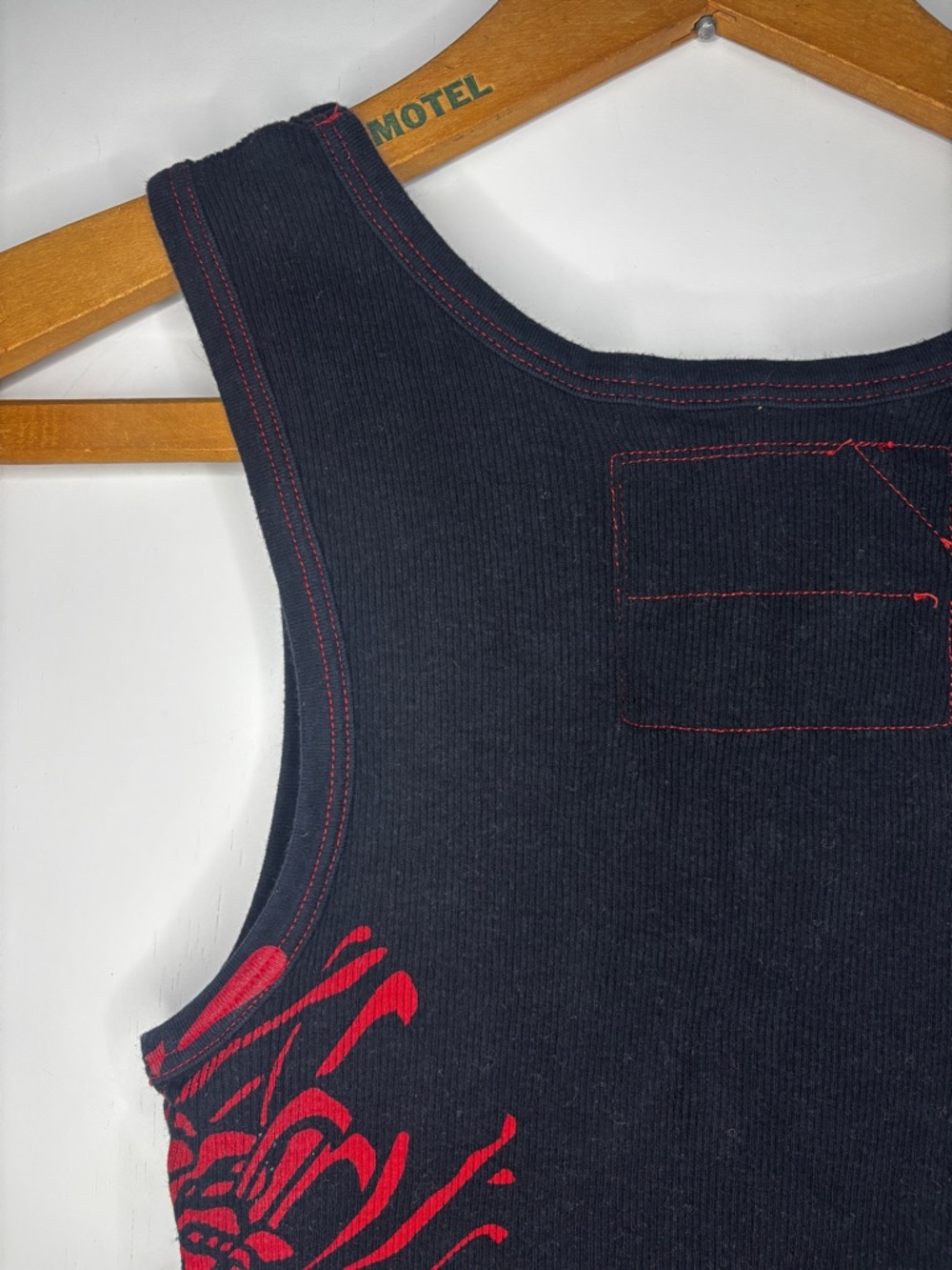 Vintage Y2K Black Ribbed Tank Top with Red Floral Print, Old Navy -S- - Picture 7 of 7